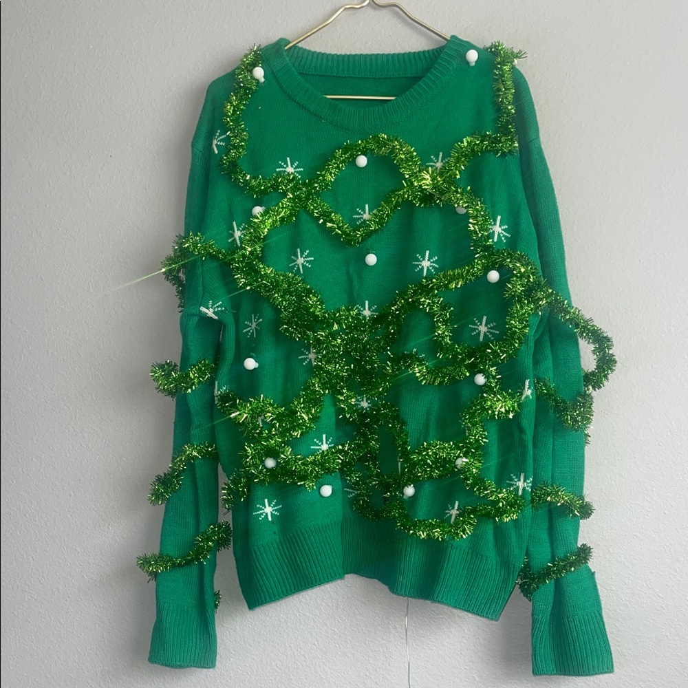Gaudy Green Garland Green Ornament Tinsel Ugly Christmas Sweater XXL